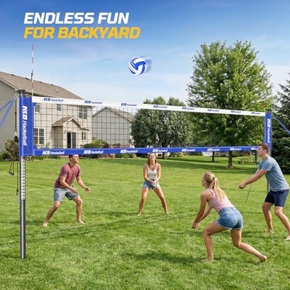 Haokelball Outdoor Portable Heavy Duty Volleyball Net Set for Backyard with Adjustable Height Poles, Anti-Sag System, Volleyball, Pump, Boundary Line, Carry Bag & Gift Box