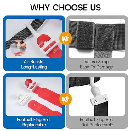 14 Player Flag Football Belts Adjustable Football Set with 42 Flags 8 Cones and 1 Bag for Youth Adults Kids Training