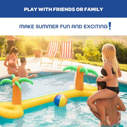 Giant Inflatable Palm Tree Volleyball Net Set w Ball- 12 ft Long Extra Large Size-Durable Thick PVC Material, Easy to Inflate- Outdoor/Backyard Summer BBQ Pool Party, Kids, Teens Water Toy Game Float