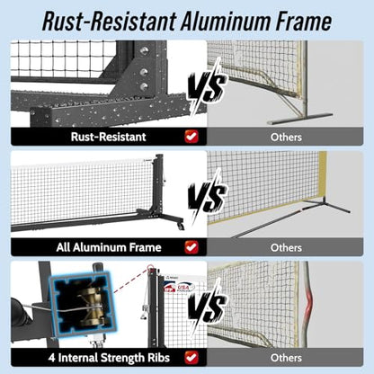 Tournament Pickleball Net, IFP/USAPA Standards 22FT Regulation Size, Rust-Resistant Aluminum Frame with Hand-Crank Tension System for Semi-Permanent or Mobile Court Use