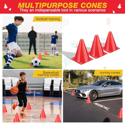 36pcs Cones 7 Inch Soccer Cones and Plastic Traffic Cones, Durable Cones for Sports Training, Ideal for Soccer, Basketball, Football, Skating, and Agility Drills Practice - color: red
