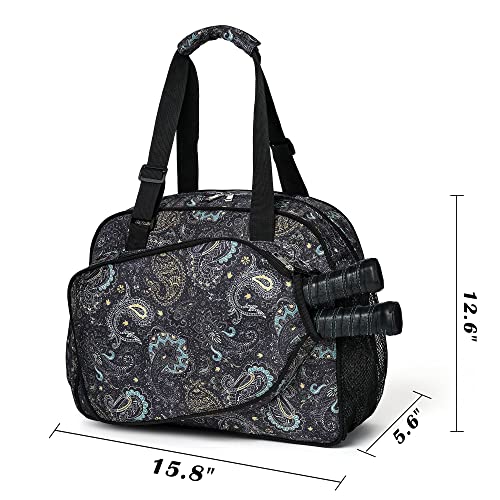 Boulder Bee Pickleball Bags, Premium Pickleball Tote Bag for Girls, Women’s Hand/Shoulder Gym Bag w Water Bottle Holder, with Pickleball Racquet/Paddle Holder - color: Brown cashew flower