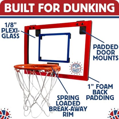 Pop-A-Shot Super Slam Over The Door Mini Basketball Hoop for Adults | 2 Included Basketballs and Pump | Built for Dunks | Breakaway Rim | Shatter Resistant Backboard | 17x12.5 Inches