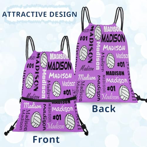 Custom Volleyball Style Drawstring Bag, Personalized Sports Ball Backpack Drawstring Sack Cinch Bags for Team Gift Party Favors, Magenta - color: Magenta