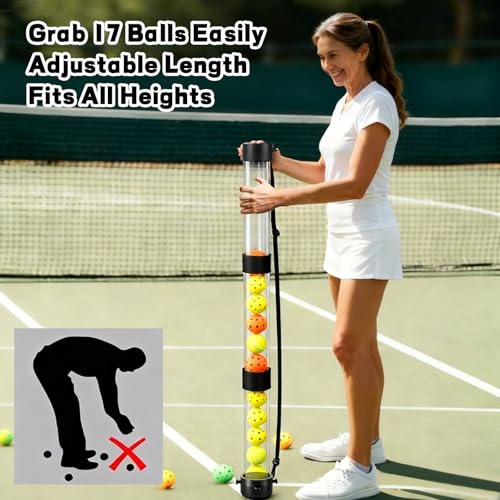 Pickleball Ball Retriever 17 Ball Pickleball Tube Ball Pickup Tennis Ball Tube with Shoulder Strap, Easy Pickup Portable Pickleballs Balls Holder
