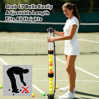 Pickleball Ball Retriever 17 Ball Pickleball Tube Ball Pickup Tennis Ball Tube with Shoulder Strap, Easy Pickup Portable Pickleballs Balls Holder