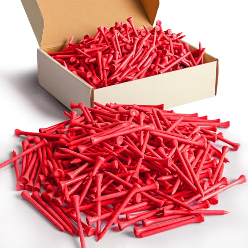 FINGER TEN Bamboo Golf Tees Wood 1 1/2 2 3/4 3 1/4 Inch Wooden Short Long Tee Color Bulk 250/500/1000/2000 Count for Men Women Kids in Red Pink USA Flag - color: Red, size: 500 Count( 2 3/4 Inch)