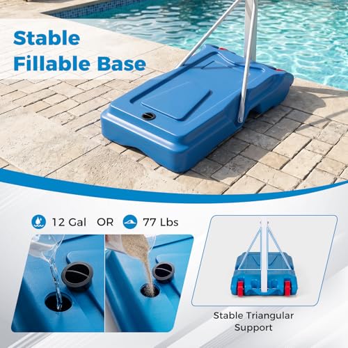 GYMAX Pool Basketball Hoop, Stainless Steel Adjustable 32" Portable Basketball Hoop for Pool with Fillable Base, Shatterproof Backboard, Basketball & Pump Included