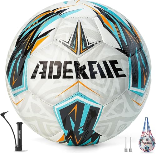 Soccer Ball Size 5 for All Age Recreational or Professional Outdoor Practice, PU Official Size&Weight, Size 5 Soccer Ball for Boys Youth Adults College Team, Ideal Gifts with Pump and Carry Net - color: Blue
