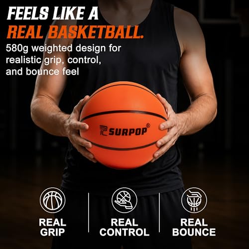 Surpop Silent Basketball Size 7 (29.5") – Realistic Basketball Weight & Feel, Quiet Airless Foam Ball for Indoor Apartment Training & Home Practice