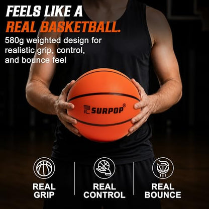 Surpop Silent Basketball Size 7 (29.5") – Realistic Basketball Weight & Feel, Quiet Airless Foam Ball for Indoor Apartment Training & Home Practice