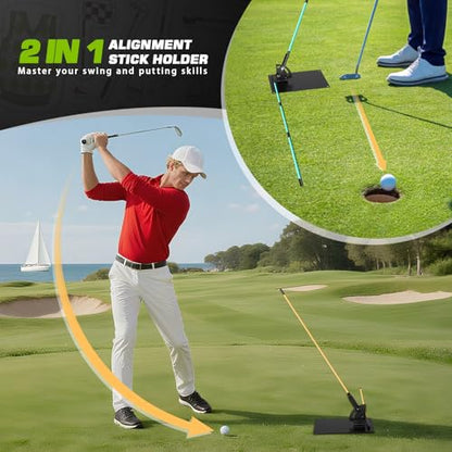 Pro Golf Alignment Sticks Holder – Adjustable Swing Plane Trainer with Weighted Base | Golf Training Aid for Swing Path, Putting & Aiming (Black Scale) - Not Included Alignment Sticks