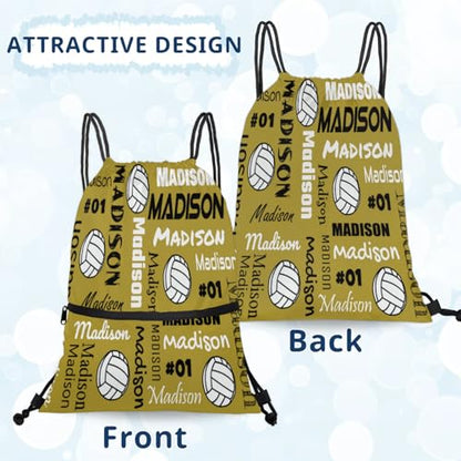 Custom Volleyball Style Drawstring Bag, Personalized Sports Ball Backpack Drawstring Sack Cinch Bags for Team Gift Party Favors, Brown - color: Dark Purple