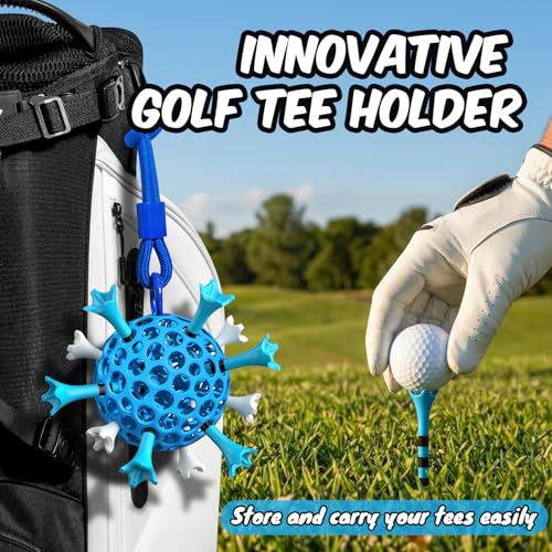 Professional Plastic Golf Tees 50/60/100 Pack (3-1/4" or 2-3/4"), Enhanced Durability & Stability, Engineered to Minimize Friction and Side Spin - color: Blue (1-1/2'', 20pcs & 3-1/4'', 30pcs) + tee holder