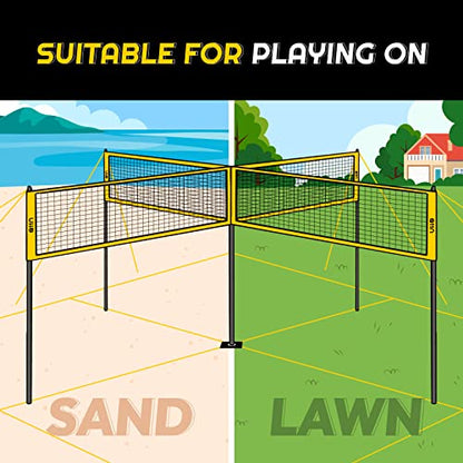 A11N 4-Way Volleyball and Badminton Net - Backyard & Beach Game Set for Adults and Kids