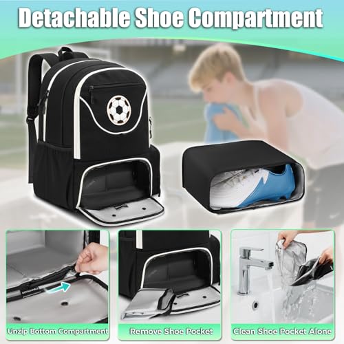 YOREPEK Large Soccer Backpack, Soccer Bag for Boys with Ball & Detachable Shoe Compartment, Wet Dry Pocket, Detachable Name Card, Equipment Bag Fits 15.6 Inch Laptop