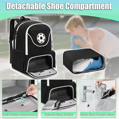 YOREPEK Large Soccer Backpack, Soccer Bag for Boys with Ball & Detachable Shoe Compartment, Wet Dry Pocket, Detachable Name Card, Equipment Bag Fits 15.6 Inch Laptop