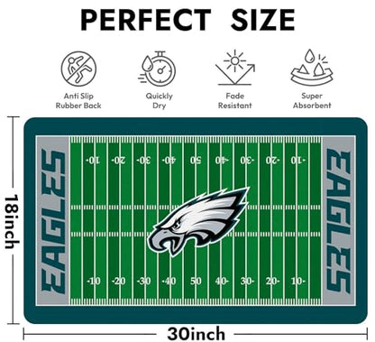 Football Field Design Entry Floor Mat,30" W x 18" H Green Gray Design Non-Slip Rubber Door Mat for Football Sports Fans, Home Decor Area Rug