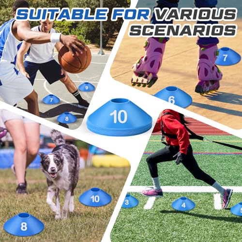 10 Pcs Numbered Sports Disc Cones 1-10 Soccer Cones with Mesh Carry Bag Flexible Agility Cones Soft Field Cones for Gym PE Classes School Activities Games, Sports Training Equipment
