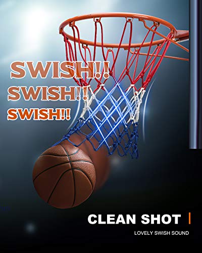 Basketball Net Replacement Heavy Duty, 2023 Professional On-Court Quality [6.88Ounce], Fits Outdoor Indoor Standard Rim, All Weather Anti Whip -12 Loops (Red White Blue)