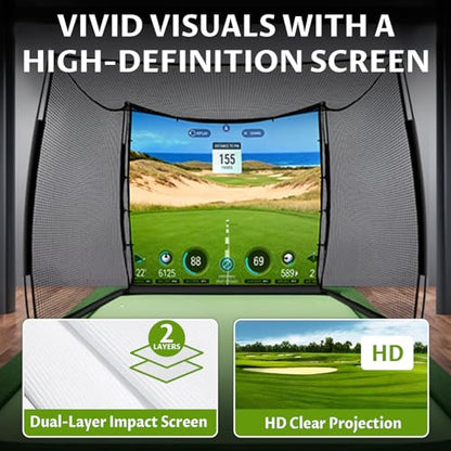 Golf Net, 11x8ft Golf Simulator Hitting Net with Impact Screen and Target Cloth, Heavy Duty Spacious Practice Cage for Drivingb bSwing, Home Backyard Garage Indoor Outdoor Use