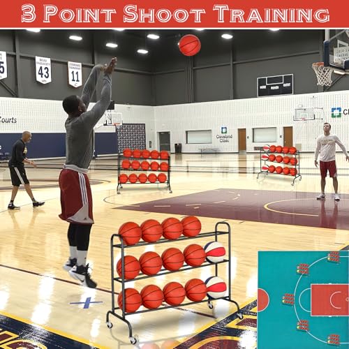 FHXZH Basketball Rack Training Stand - Tilt Ball Training Equipment Holder Shooting Rolling Storage Cart with Wheels Sports Outdoor Volleyball Soccer Football Garage Organizer Basketball Accessories