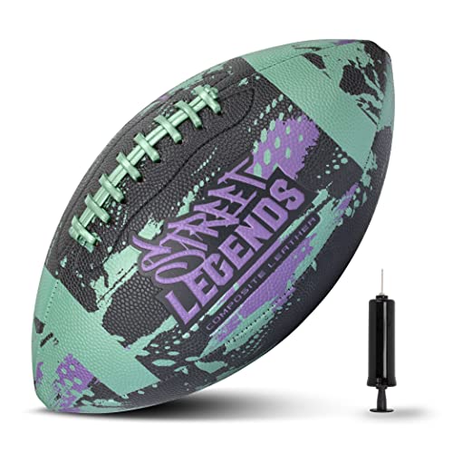 Street Legends Youth Football, Graffiti Printed Composite Leather Size 8 Football- Includes Pump, Made for Training, Practicing, & Recreational Play - color: Hunter Green