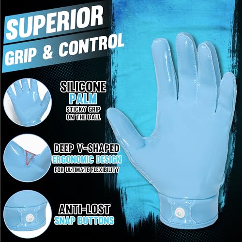 HANDLANDY Youth Football Gloves, Kids Sticky Receiver Gloves,Super Grip Football Glove Best Gift for Boys,Girls - color: Light Blue, size: X-Small-Youth