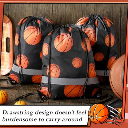 Saintrygo 12 Pcs String Bags Drawstring Back Sack with Reflective Stripe String Bags for Yoga Dance Swimming (Basketball) - style: Basketball