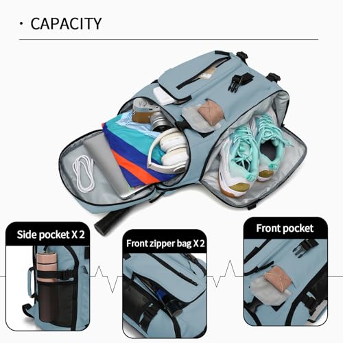 Kalesi Gym Duffle Tennis Bag Backpack 4-Way Waterproof with Shoes Compartment for travel Sport Hiking laptop (Grayish blue) - color: Grayish Blue