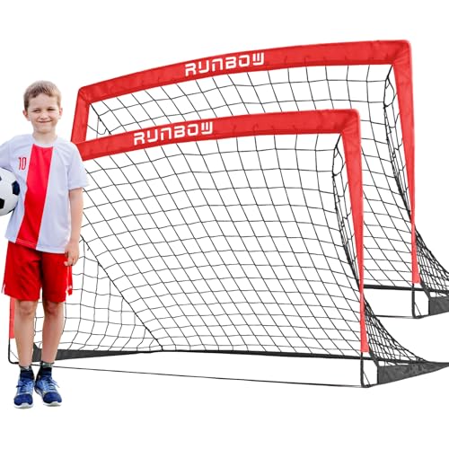 Soccer Goal for Backyard, 5x3 FT Portable Folding Soccer Net with Carry Bag for Kids and Adults Indoor/Outdoor Training Practice Use - color: Red, size: 5x3 FT, 2 Pack