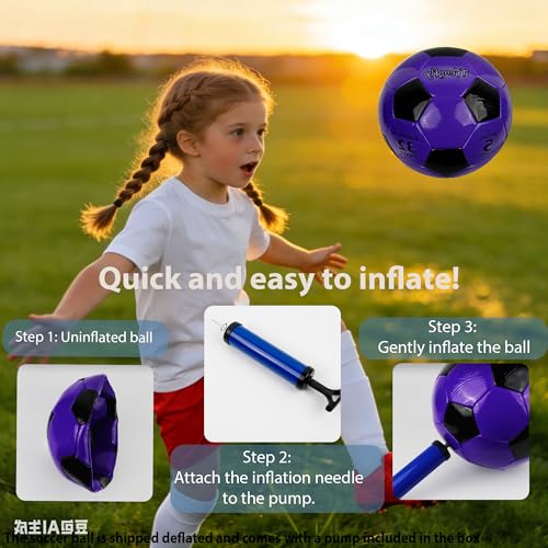 Soccer Ball Size 3 with Pump Needle, Size 3 Trainning Classic White Black Thicker PU Tight Weaved Suitable for Youth Boy League Game Trainning - color: Black+Purple