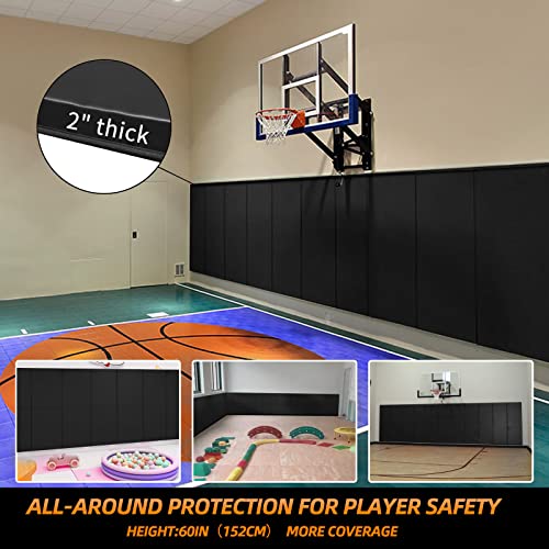 6FT HighGym Wall Paddings Basketball Court Wall Protection Pad - 2”Thick Foam Wall Mat Durable Protector for Wall-Mounted Basketball Hoops Garage Taekwondo(72" L x 20" W) - color: BLACK, style: 5 PACK