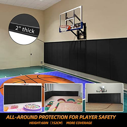 6FT HighGym Wall Paddings Basketball Court Wall Protection Pad - 2”Thick Foam Wall Mat Durable Protector for Wall-Mounted Basketball Hoops Garage Taekwondo(72" L x 20" W) - color: BLACK, style: 1 PACK