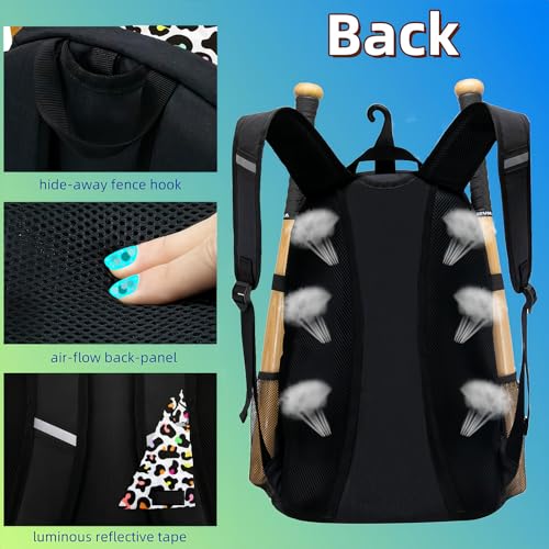 Youth Softball Equipment Bag with Vented Shoe Compartment, Baseball Bat Bag, Fence Hook, for Batting Mitten, Helmet, Teeball Gear, Adult Boys Girls Kids - color: Color Leopard