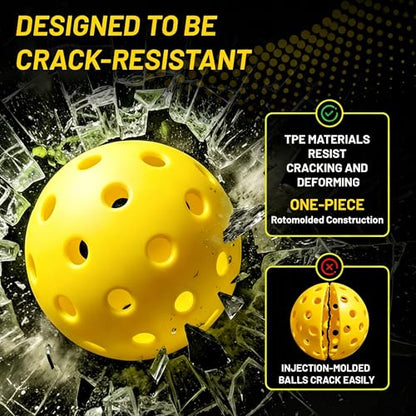 6/12 Pack Outdoor Pickleball Balls - 40 Holes Pickleballs Durable, Perfectly Balanced, High Bounce True Flight - Pickle Balls Suitable for Beginners, Intermediate and Amateurs - size: 12 Pack