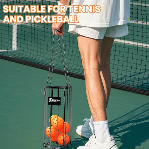 Foldable Tennis Ball Hopper - Collapsible Design Holds 25 Tennis or 16 Pickleballs, Dual Spring Pickup, No Assembly Portable Basket for Easy Storage & Court Practice