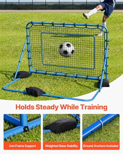 VEVOR Soccer Rebounder Net, Quick-Switch Angle Soccer Goal Rebounder for Control, Passing Practice, Heavy-Duty Iron Frame & PE Net, Easy Setup Ball Training Equipment for Teens&Adults - size: 6x4FT