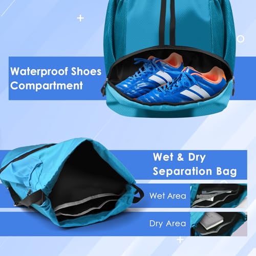 BROTOU Soccer Bags, Football Backpack, Volleyball Bag, Drawstring Backpack with Ball and Shoe Compartment, Football bags for Equipment Swim Gym Bag - color: Lake Blue