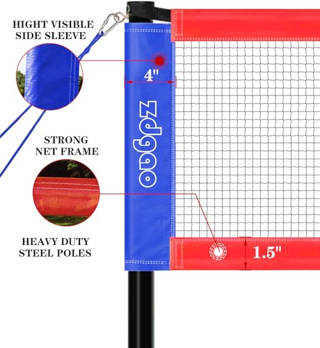 Zdgao Volleyball and Badminton Combo Set for Backyard - 20FT/32FT Volleyball/Badminton Net with Adjustable Height Pole,Anti-Sag System,Volley Ball, Badminton Racquets,Boundary Line and Carry Bag