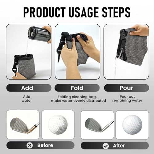 Golf Club and Golf Ball Cleaning Bag - Cleans Club Grooves, Waterproof Clean Face Tech, Detachable Clip, Machine Washable, Stay-Dry Exterior,Golf Gift for Men(1, GRAY) - color: Gray