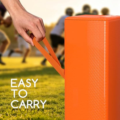 Hikeen 4PCS Football Pylons, Set of 4 Orange Football Yard Markers – 4.4lb Sand-Weighted Football Field & Flag Football Accessories, Durable Soft Sports Cones with Carry Handles for Field Goal Post
