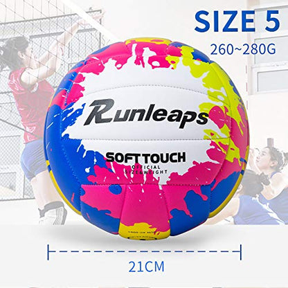 Runleaps Beach Volleyball Official Size 5 Soft Waterproof Volleyball Sand Sports PU Ball for Indoor, Outdoor, Pool, Gym, Training