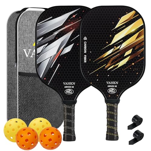 Pickleball Paddles,Pickleball Paddles Set of 2-Carbon Fiber Pickle Ball Paddle 2 Pack for Men and Women-Lightweight,Control & Power Racket Set Equipment with Bag & Balls - color: Gold & Silver