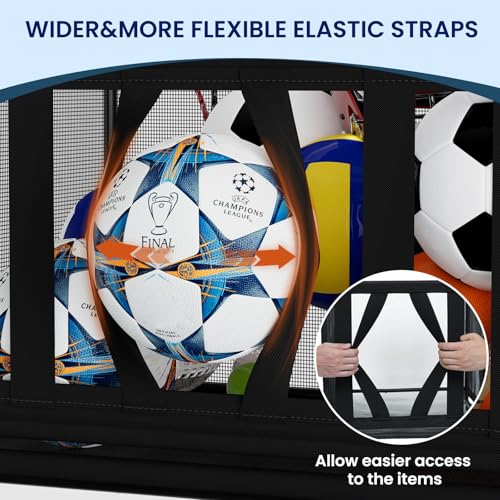 Ball Storage Bin Large with Wheels, Outdoor Ball Storage for Garage, Sports Equipment Organizer Storing Volleyball, Basketball, Toys, Soccer and Baseball
