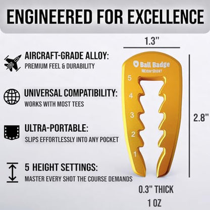 Adjustable Golf Tee Height Tool (5-Level Precision) – Universal Fit for Wooden & Plastic Tees, Consistent Tee Height Setter for Drivers, Fairway Woods & Irons, Durable Aluminum Golf Swing Training Aid - color: Gold