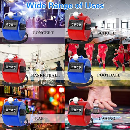 FEBSNOW Handheld Tally Counter Clicker 4 Digital Number Click Counter for School Event Golf Sports Office Stadium - color: Red Blue