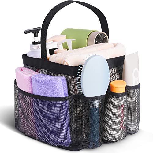 EUDELE Mesh Shower Caddy Portable for College Dorm Room Essentials, Shower Caddy Dorm with 8-Pocket Large Capacity for Beach, Swimming, Gym, Travel essentials - color: All Black