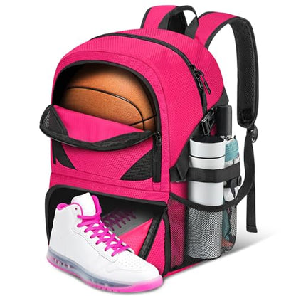 Basketball Bag Backpack with Ball & Shoes Compartment for Soccer Ball Volleyball Football, Large Sports Bag Backpack - color: Pink