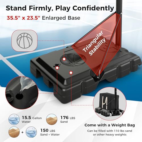 Goplus Portable Basketball Hoop Outdoor, 10FT Basketball Goal w/ 44'' Shatterproof Backboard, Easy Adjust Height, Fillable Base, Free Weight Bag for Teens Adults Driveway Backyard - style: 7.9-10FT, 6-Level